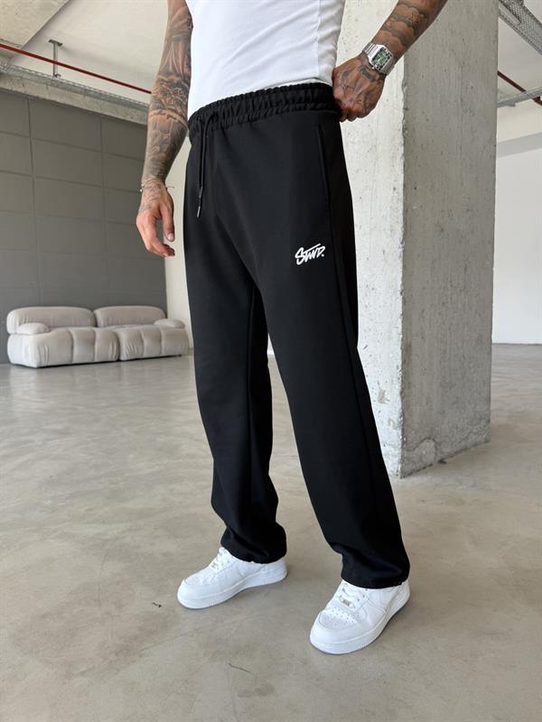 Premium Basic Nakışlı Baggy Eşofman - Siyah