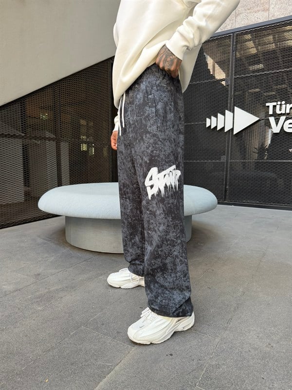 Premium Baskı Acid Yıkama Baggy Eşofman - Füme