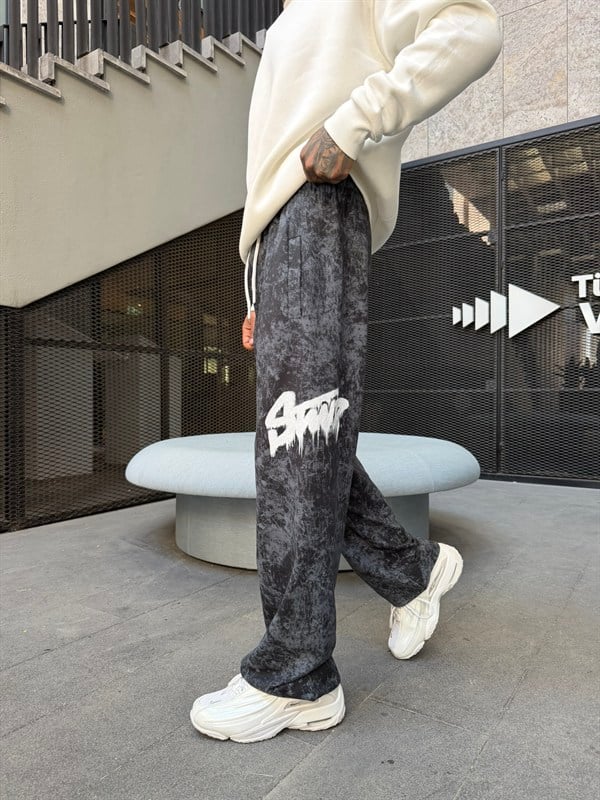 Premium Baskı Acid Yıkama Baggy Eşofman - Füme