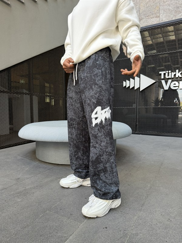 Premium Baskı Acid Yıkama Baggy Eşofman - Füme