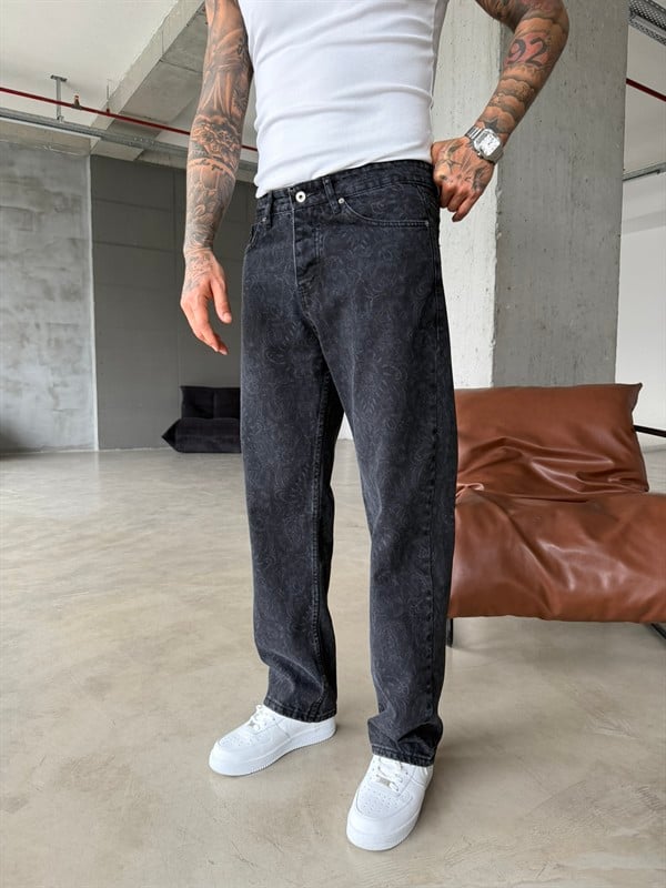 Premium Desenli Baggy Pantolon - Antrasit