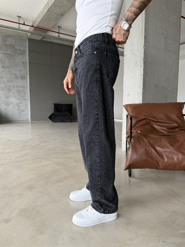 Premium Desenli Baggy Pantolon - Antrasit