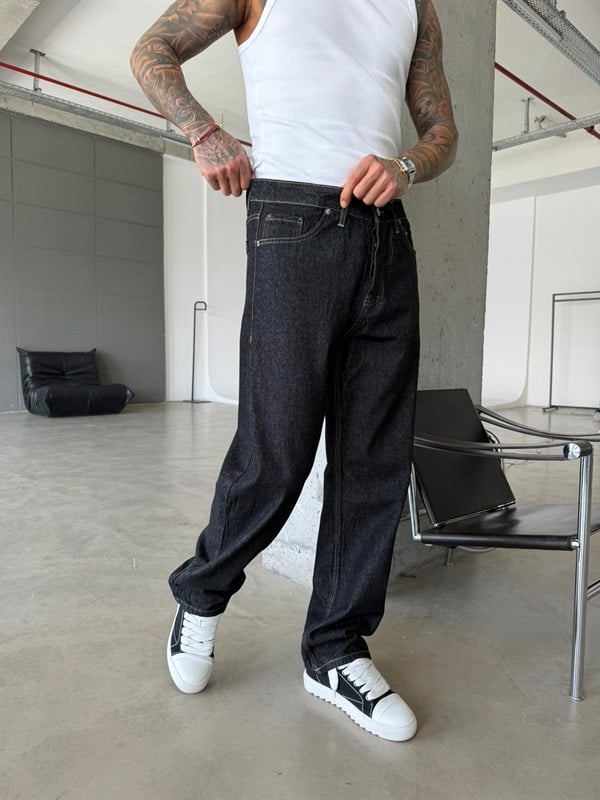 Premium Dikiş Detaylı Baggy Fit Pantolon  - Siyah