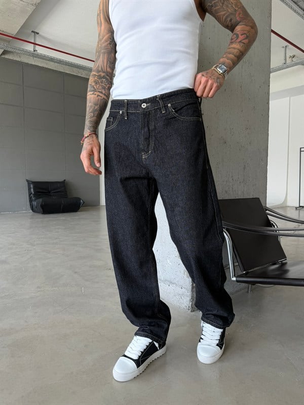 Premium Dikiş Detaylı Baggy Fit Pantolon  - Siyah