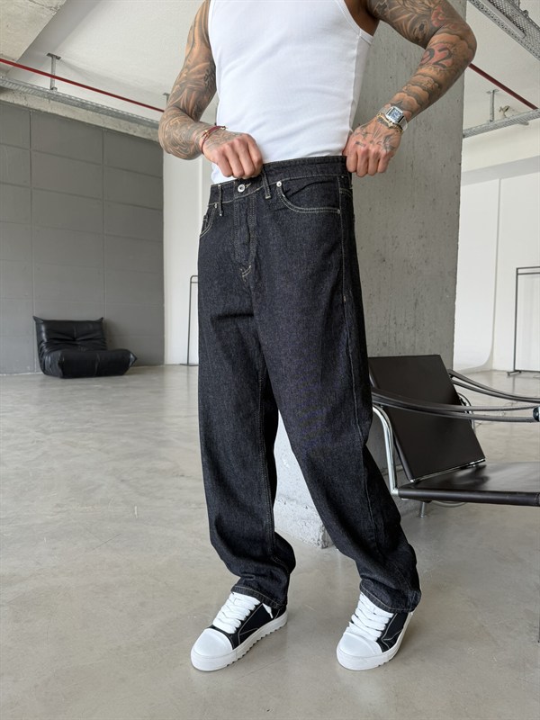 Premium Dikiş Detaylı Baggy Fit Pantolon  - Siyah