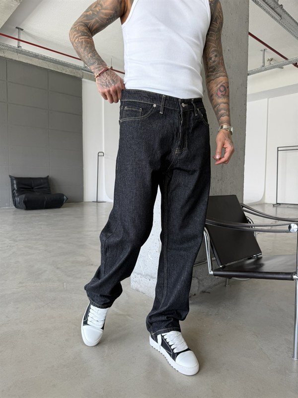 Premium Dikiş Detaylı Baggy Fit Pantolon  - Siyah