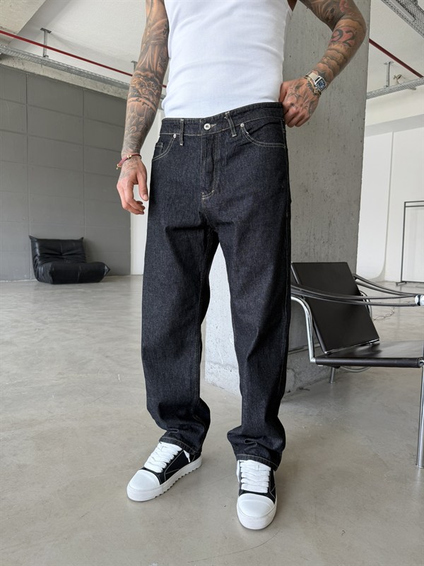 Premium Dikiş Detaylı Baggy Fit Pantolon  - Siyah