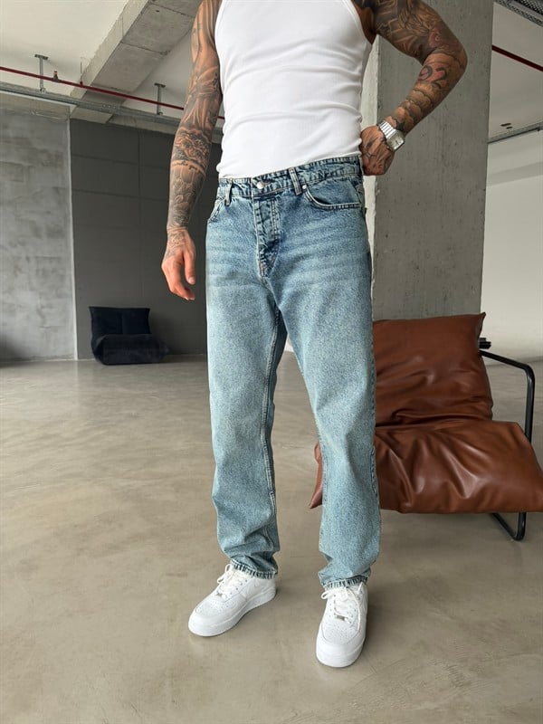 Premium Düz Basic Baggy Fit Pantolon - İndigo