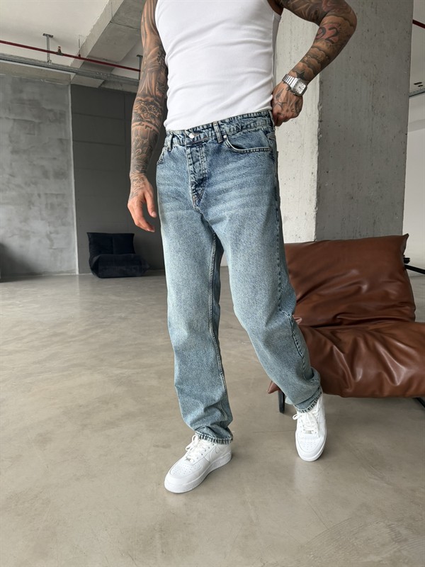 Premium Düz Basic Baggy Fit Pantolon - İndigo