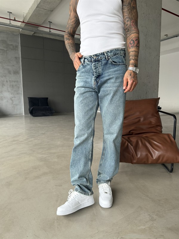 Premium Düz Basic Baggy Fit Pantolon - İndigo