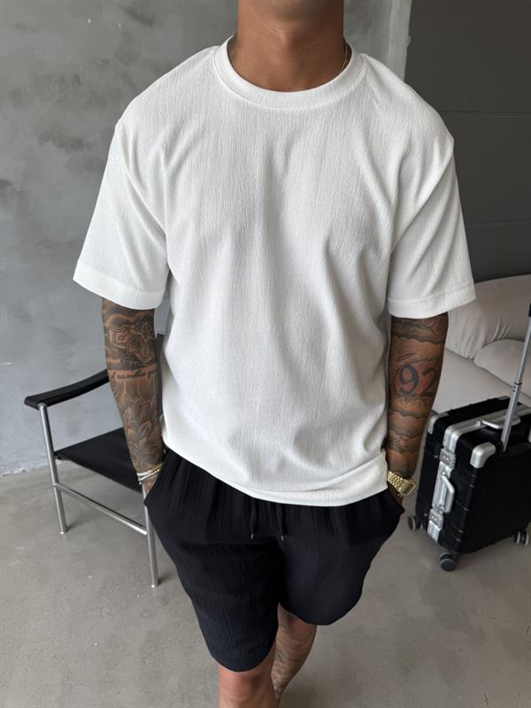 Premium Fitil Detaylı T-Shirt - Beyaz