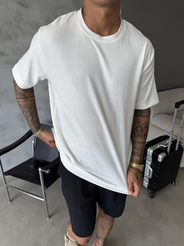 Premium Fitil Detaylı T-Shirt - Beyaz