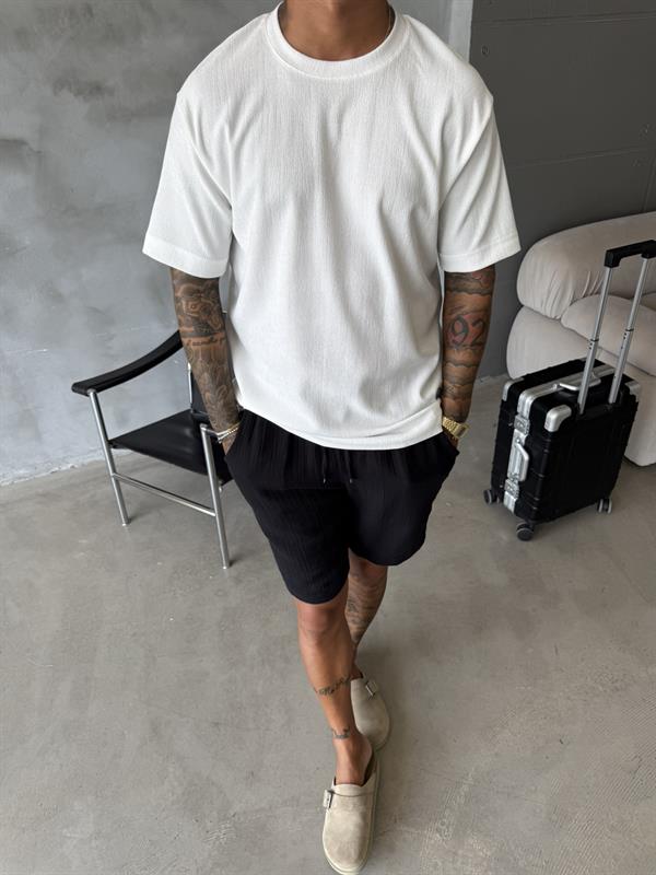 Premium Fitil Detaylı T-Shirt - Beyaz