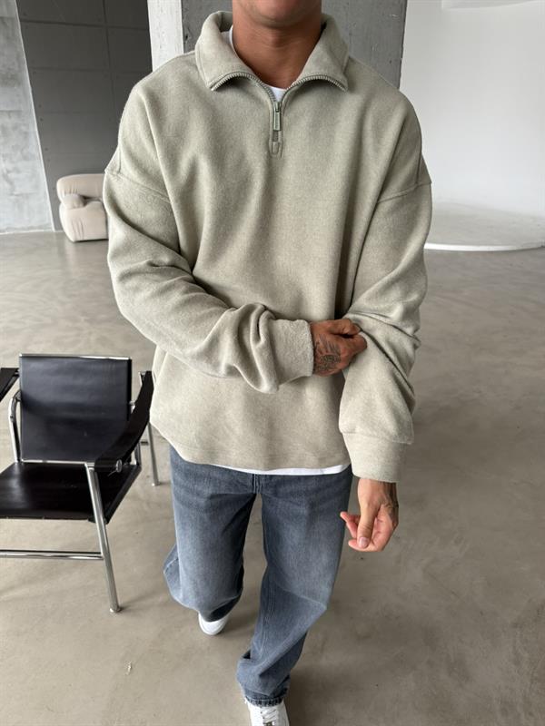 Premium Half Zip Sweat - Bej