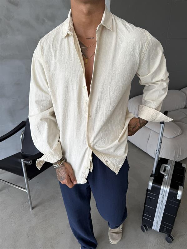 Premium Keten Gömlek Basic - Bej