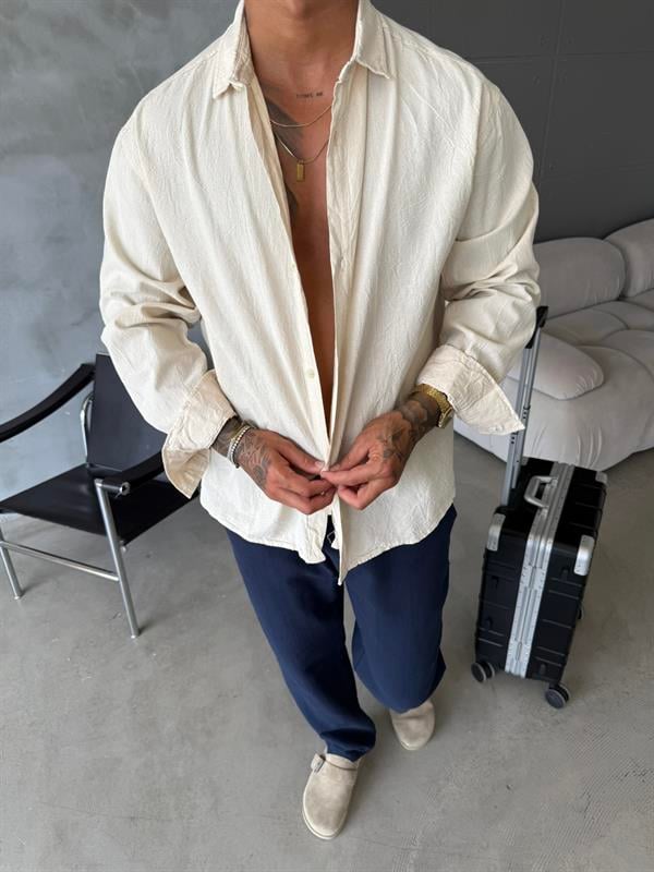 Premium Keten Gömlek Basic - Bej