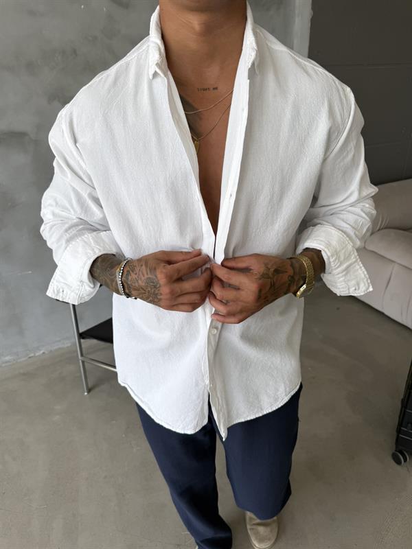 Premium Keten Gömlek Basic - Beyaz