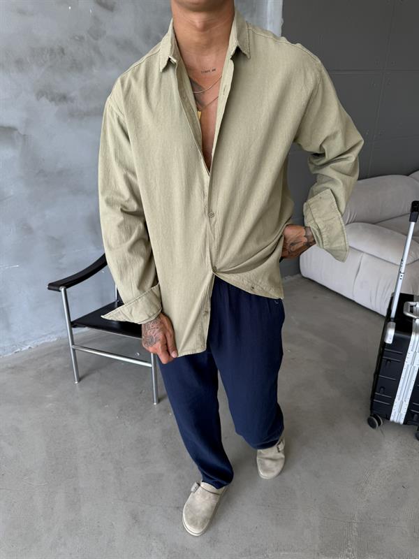 Premium Keten Gömlek Basic - Haki