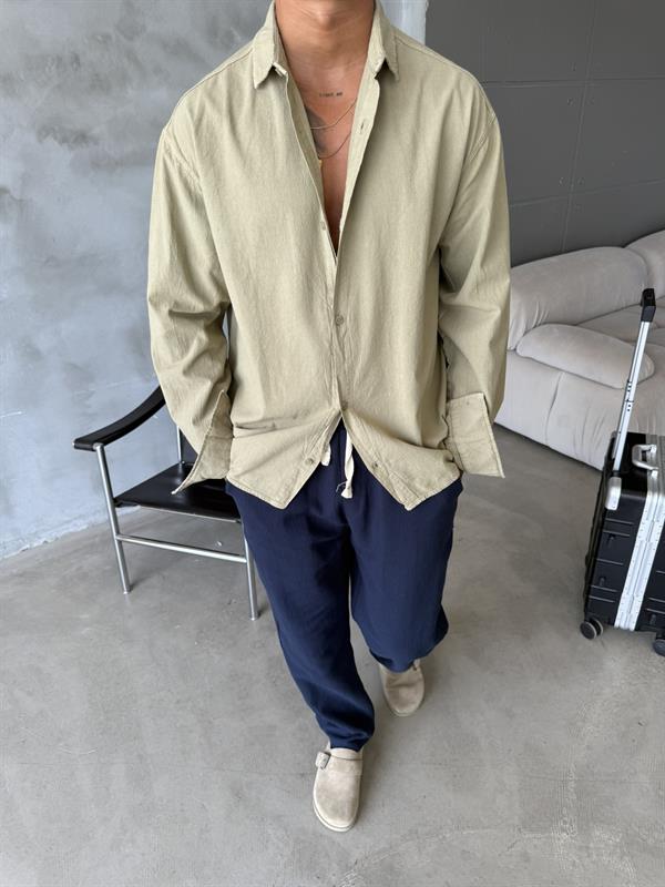 Premium Keten Gömlek Basic - Haki