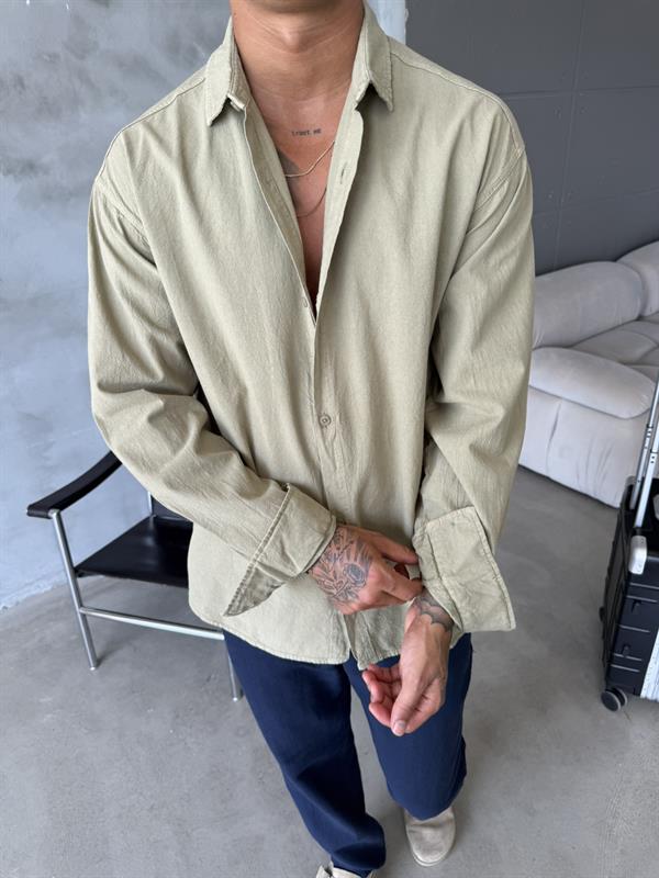 Premium Keten Gömlek Basic - Haki