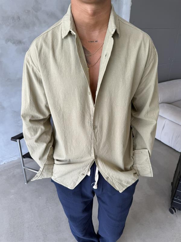 Premium Keten Gömlek Basic - Haki