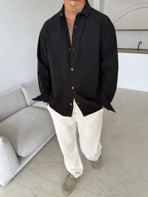 Premium Keten Gömlek Basic - Siyah