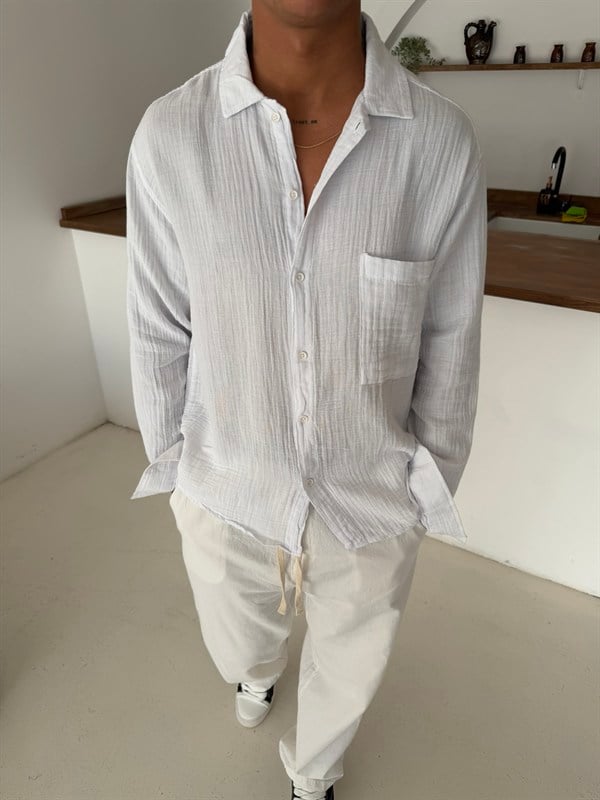 Premium Müslin Kumaş Gömlek - Beyaz