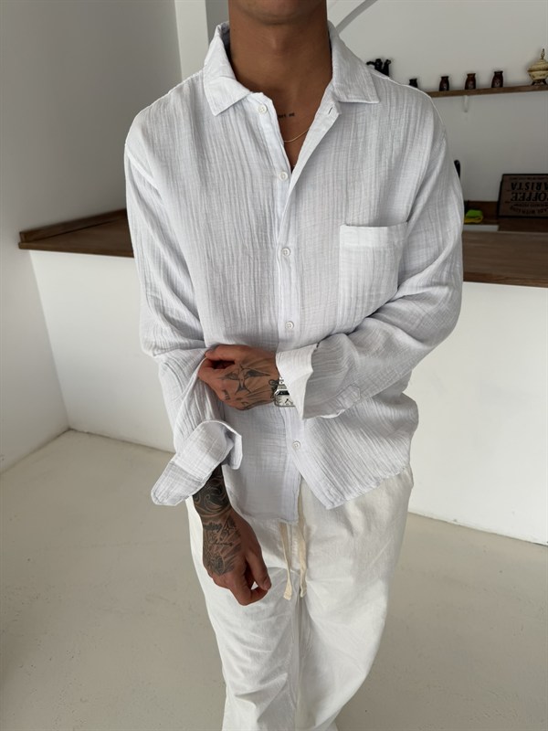 Premium Müslin Kumaş Gömlek - Beyaz