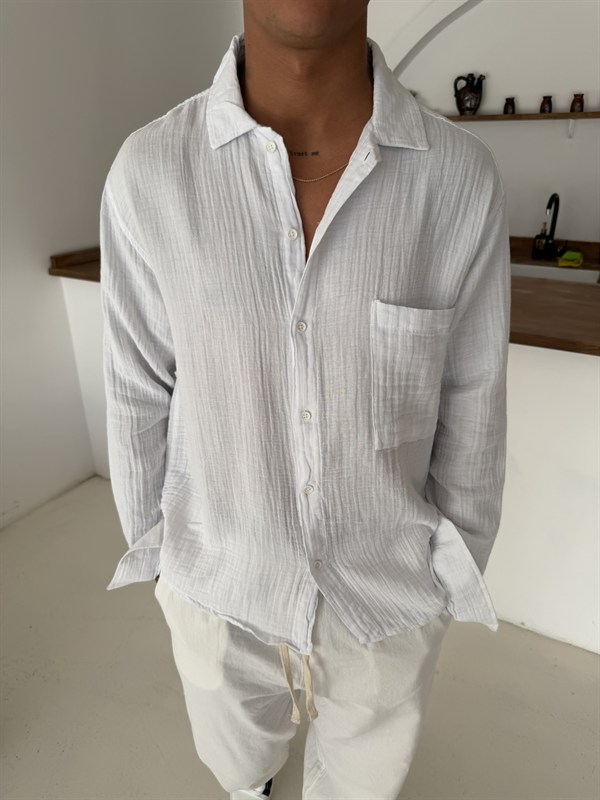 Premium Müslin Kumaş Gömlek - Beyaz