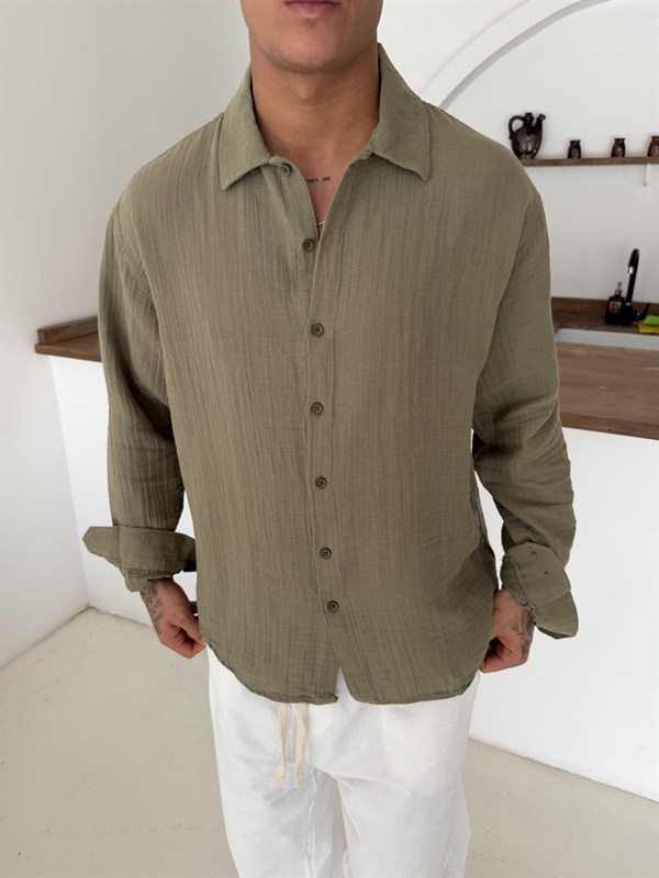 Premium Müslin Kumaş Gömlek - Haki