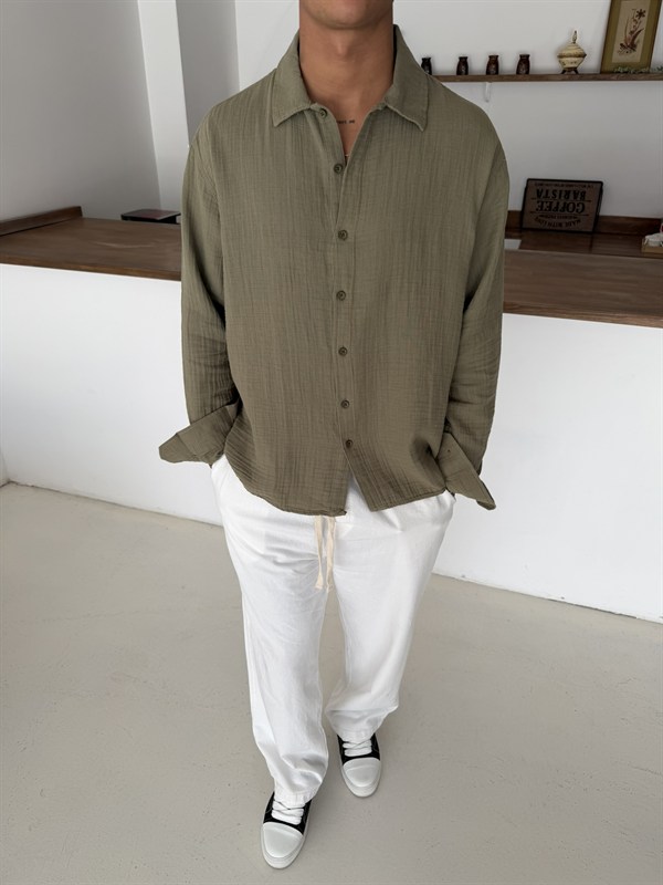 Premium Müslin Kumaş Gömlek - Haki