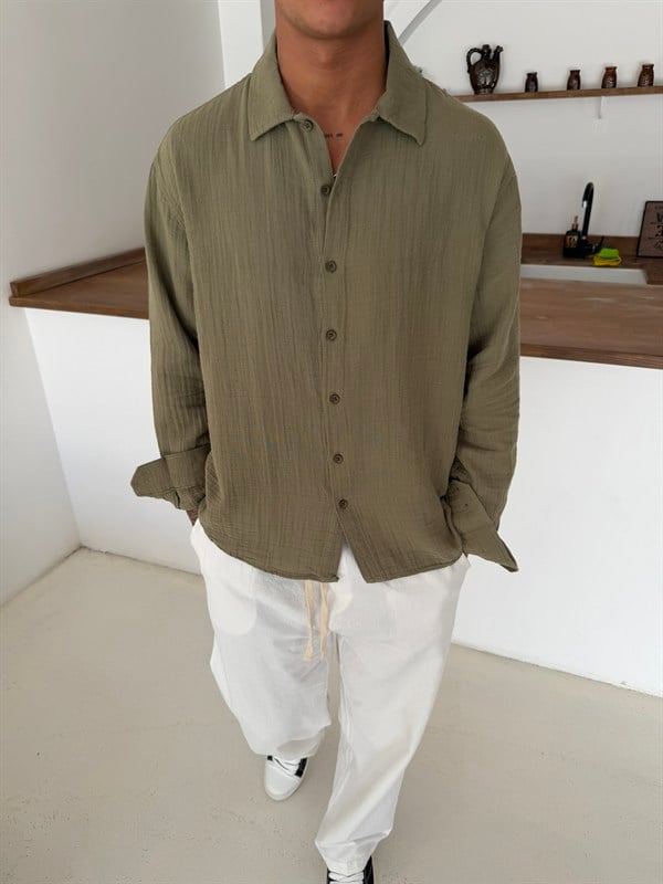 Premium Müslin Kumaş Gömlek - Haki
