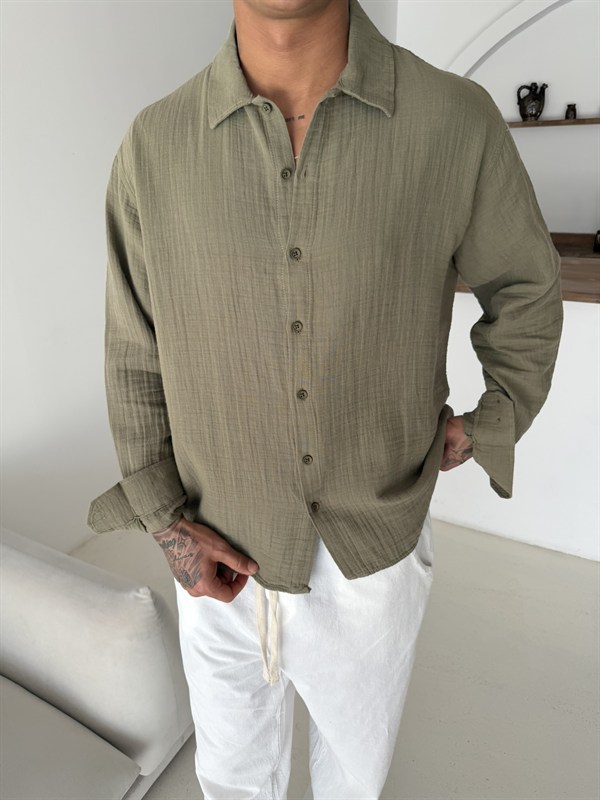 Premium Müslin Kumaş Gömlek - Haki