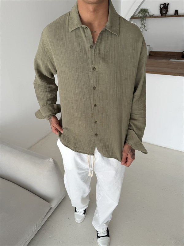 Premium Müslin Kumaş Gömlek - Haki