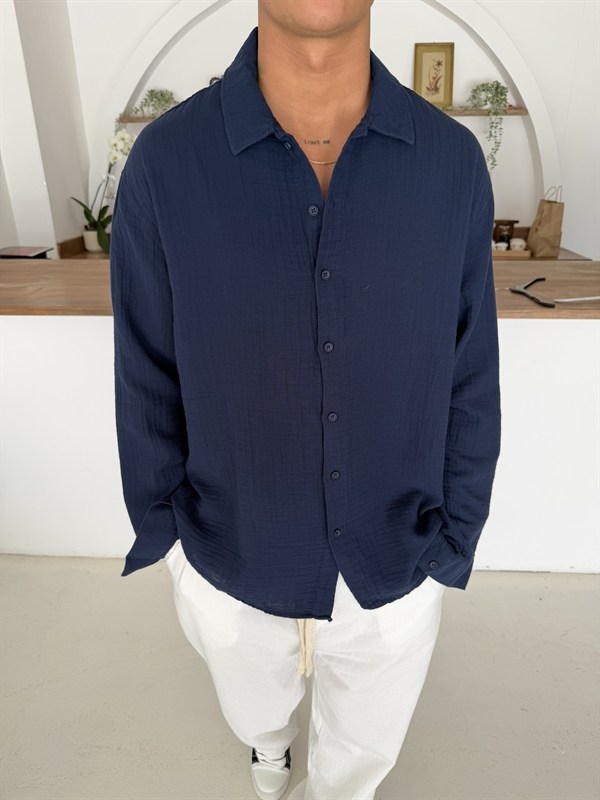 Premium Müslin Kumaş Gömlek - Lacivert