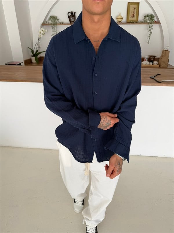 Premium Müslin Kumaş Gömlek - Lacivert