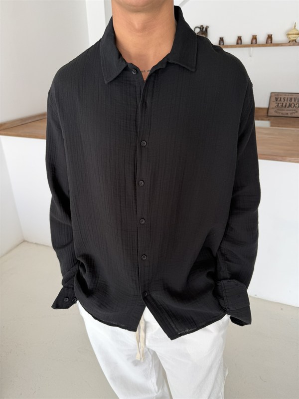 Premium Müslin Kumaş Gömlek - Siyah