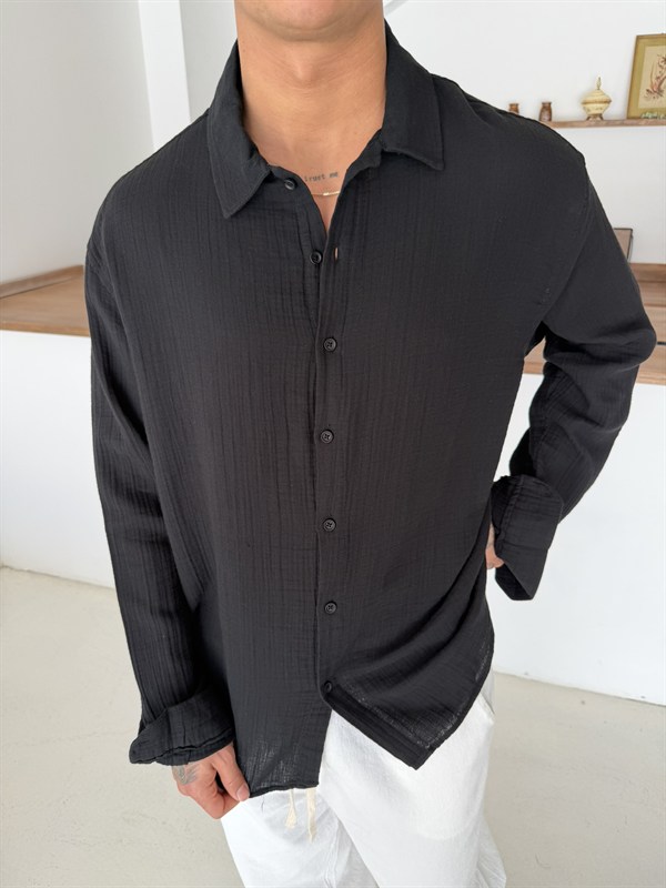 Premium Müslin Kumaş Gömlek - Siyah