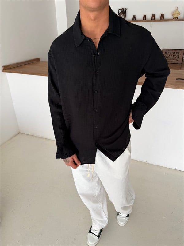 Premium Müslin Kumaş Gömlek - Siyah