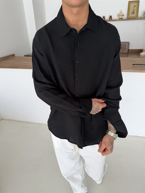 Premium Müslin Kumaş Gömlek - Siyah