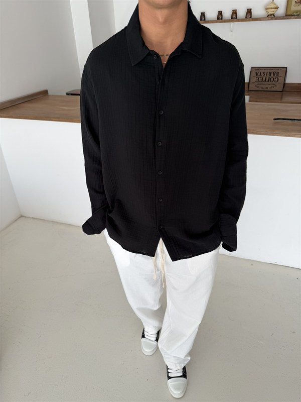 Premium Müslin Kumaş Gömlek - Siyah