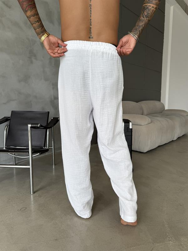 Premium Müslin Kumaş Pantolon - Beyaz