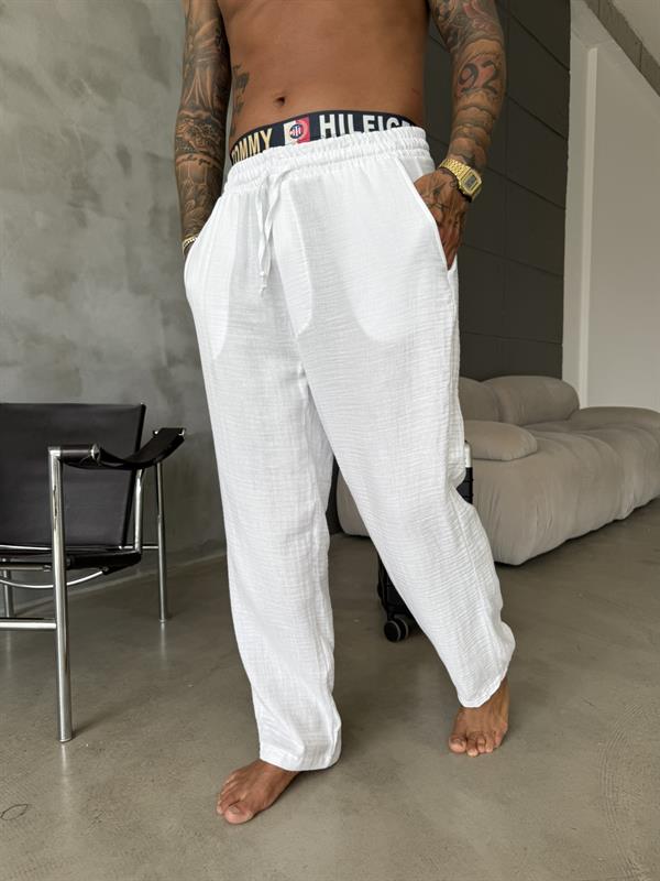Premium Müslin Kumaş Pantolon - Beyaz