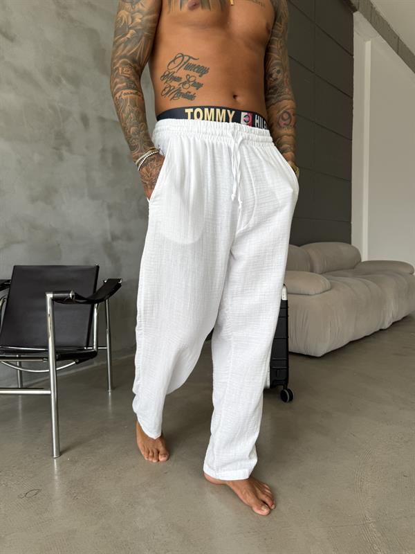 Premium Müslin Kumaş Pantolon - Beyaz