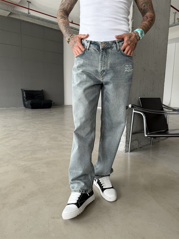 Premium Nakışlı Auro Prime Baggy Pantolon - İndigo