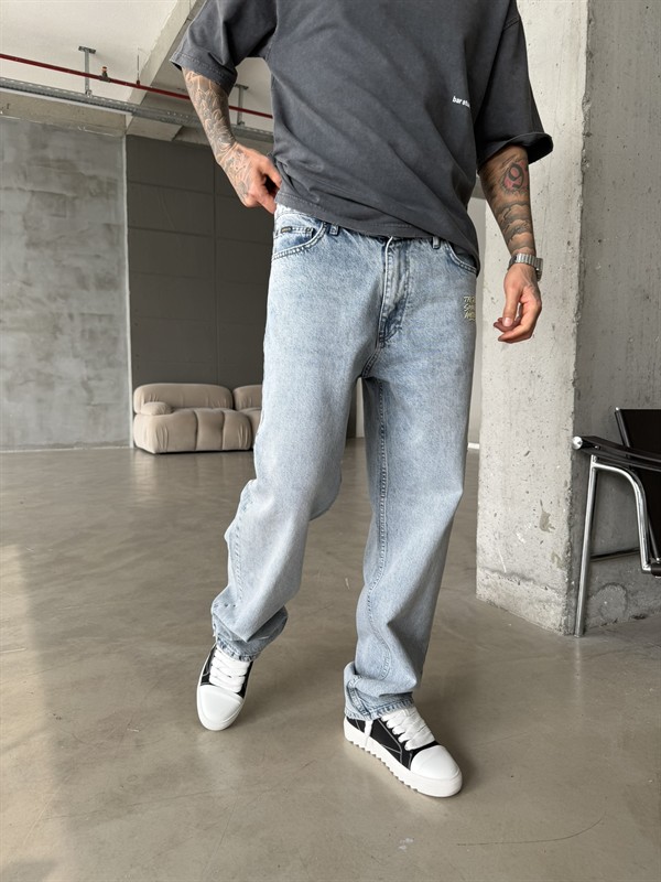 Premium Nakışlı Auro Prime Baggy Pantolon - Mavi