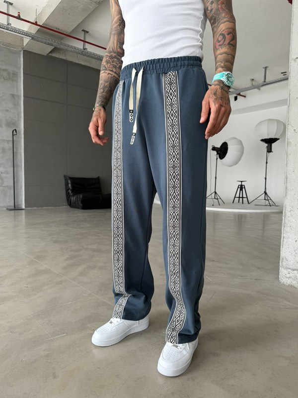 Premium Ön Şerit Detaylı Baggy Eşofman - İndigo