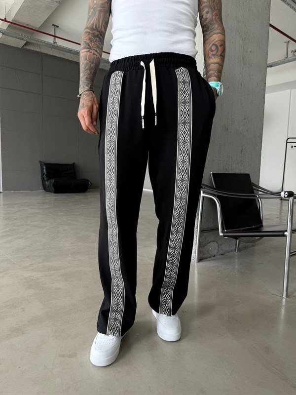 Premium Ön Şerit Detaylı Baggy Eşofman - Siyah