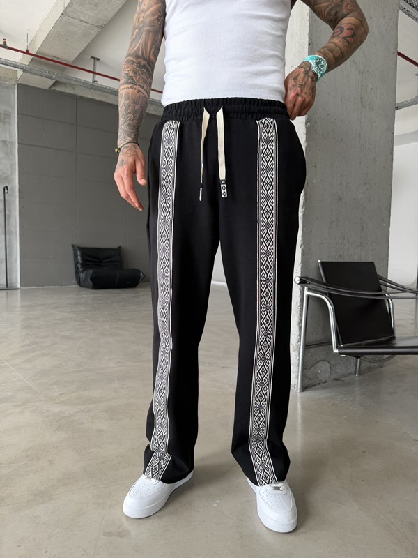 Premium Ön Şerit Detaylı Baggy Eşofman - Siyah