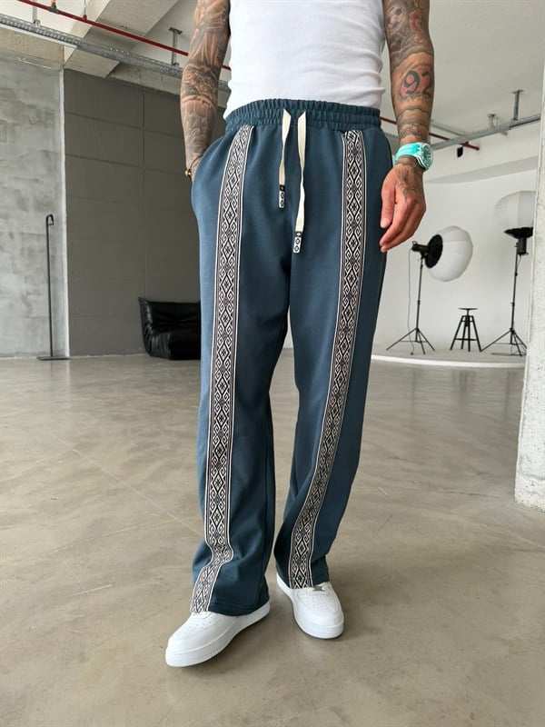 Premium Ön Şerit Detaylı Baggy Eşofman - İndigo